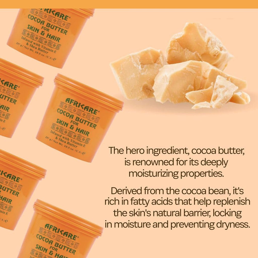 Applying COCOCARE Africare Cocoa Butter to hair for conditioning shine.