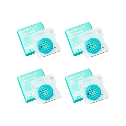 Cocofloss Woven Dental Floss packaging with 4 spools