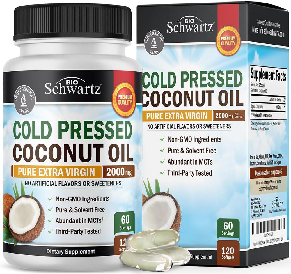 Bottle of Coconut Oil Capsules 2000mg Organic Extra Virgin