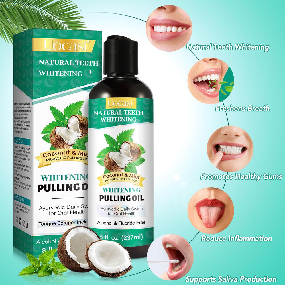 Mint-flavored coconut oil mouthwash bottle 16 oz close-up