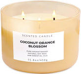 Coconut Orange Blossom 3-Wick Soy Candle in clear glass jar (15.8 oz).