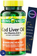 Cod Liver Oil with Vitamins A and D3 Immunity Softgels packaging for Spring Valley 100 Count