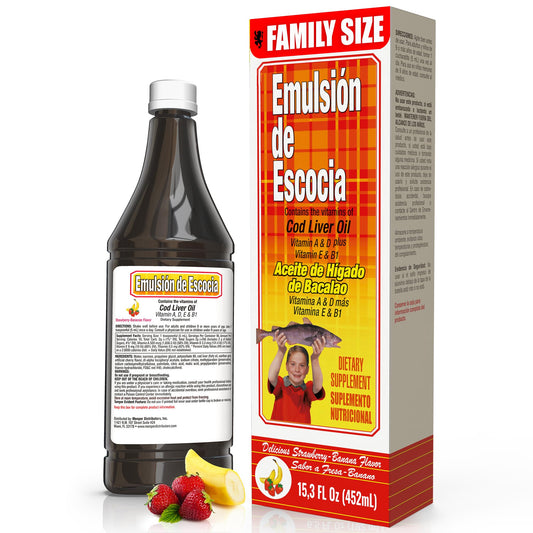Cod liver oil emulsion in strawberry-banana flavor for kids