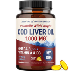 Front view of Cod Liver Oil Softgels 1000mg bottle, 60 count