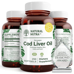 Norwegian Cod Liver Oil softgels in a 250-count bottle