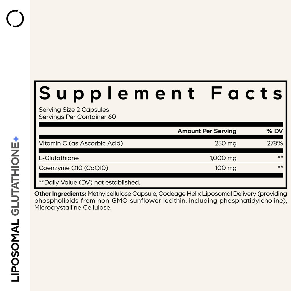 Vitamin C and CoQ10 components in the Liposomal Glutathione+ formula
