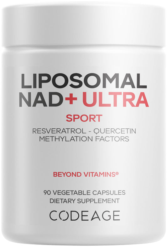 Codeage Liposomal NAD Plus Ultra 500 mg per serving bottle with Resveratrol and Vitamin B