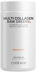 Bottle of Codeage Multi Collagen Raw Greens capsules, 180 count