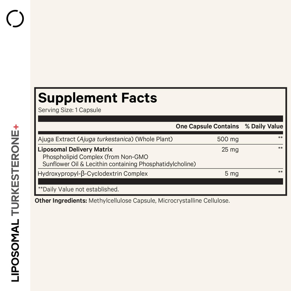 Supplement facts panel indicating 500 mg Ajuga turkestanica extract per serving