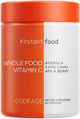 Codeage Whole Food Vitamin C blend with acerola, camu camu, amla berry and rose hips in a 60 capsule bottle (500 mg per serving).