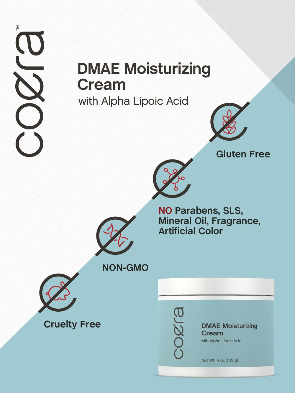 Coera packaging shot emphasizes clean formula free from irritants