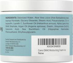 Coera DMAE Moisturizing Cream texture swirl suggests quick absorption