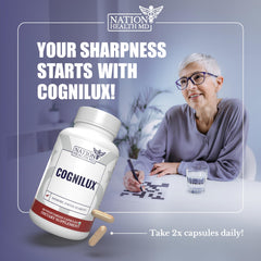 Close-up of Cognilux ingredient list featuring niacin and B6