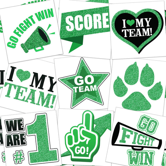Colarr 180-piece green and black team spirit tattoos pack for group cheering