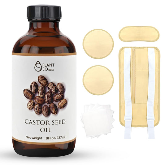 Cold-pressed organic castor oil pack wrap in khaki with neck and waist coverage (front view)