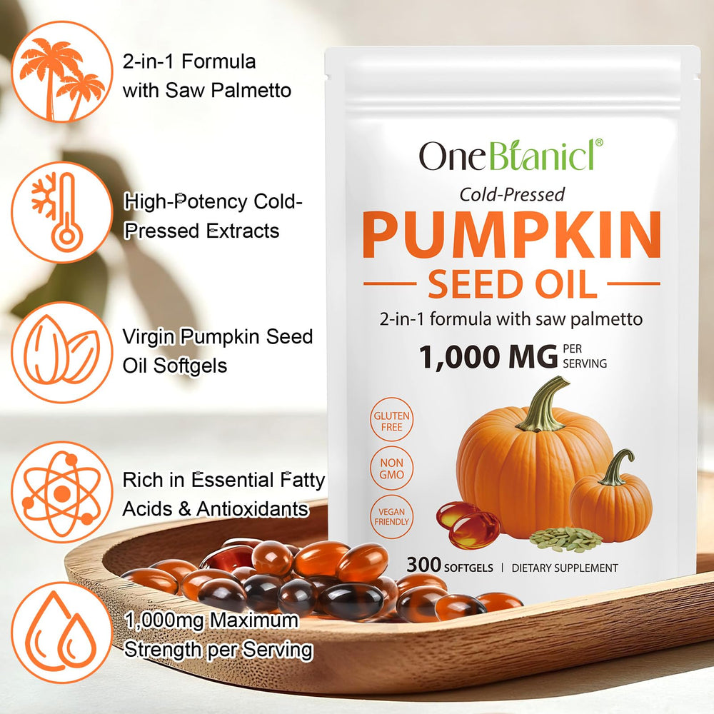 Close-up of the cold pressed pumpkin seed oil bottle