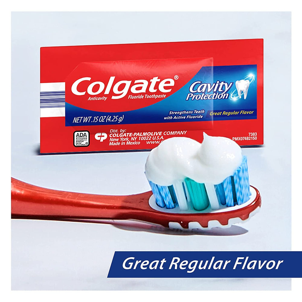 Single-use foil pouch for Colgate anticavity toothpaste