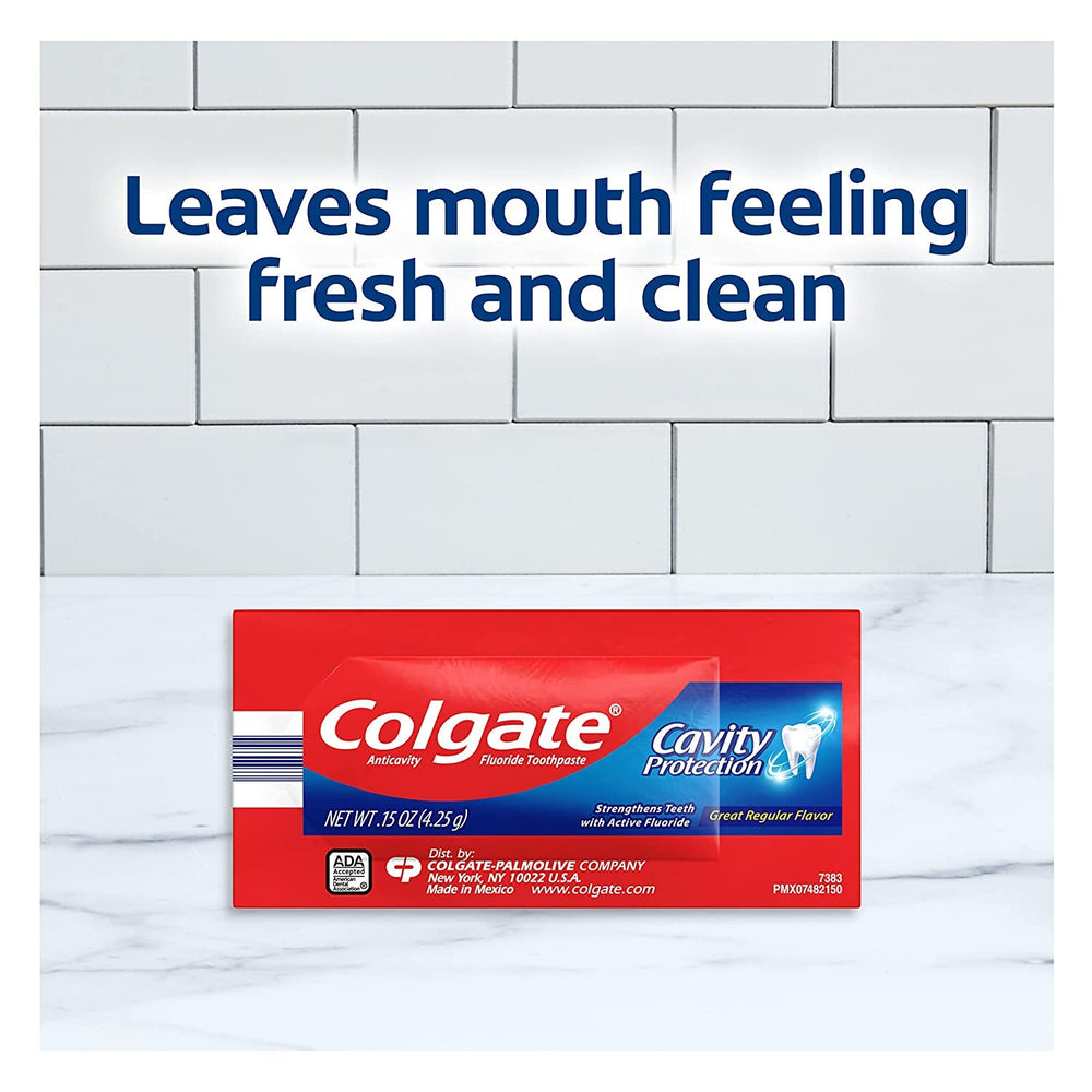 Close-up of Colgate packaging with enamel protection claim