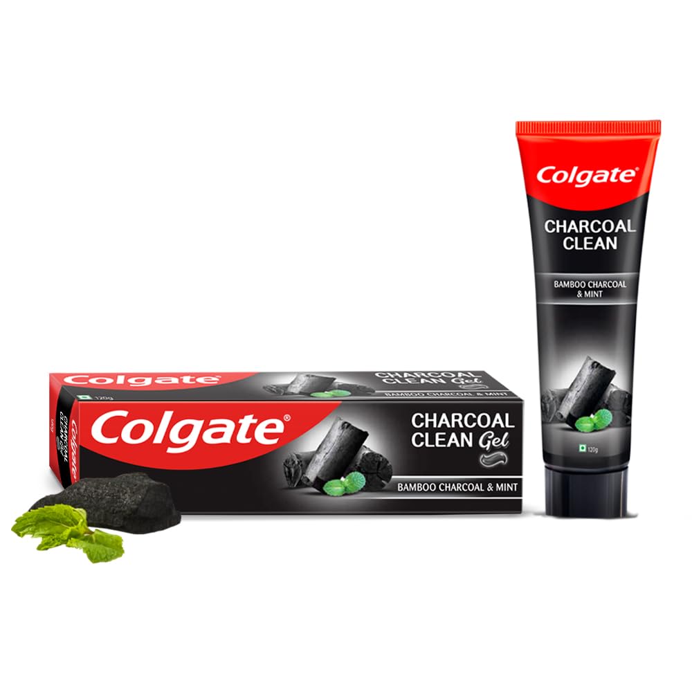 Front view of Colgate Charcoal Clean Black Gel toothpaste 120g