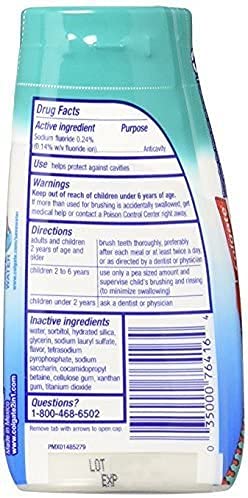 Side/back view showing ingredients and packaging for Colgate Icy Blast 5-pack toothpaste