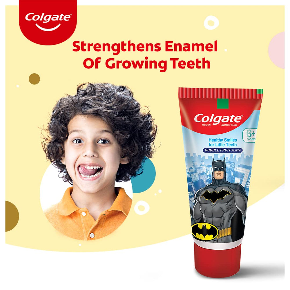 Batman-themed packaging for Colgate Kids toothpaste