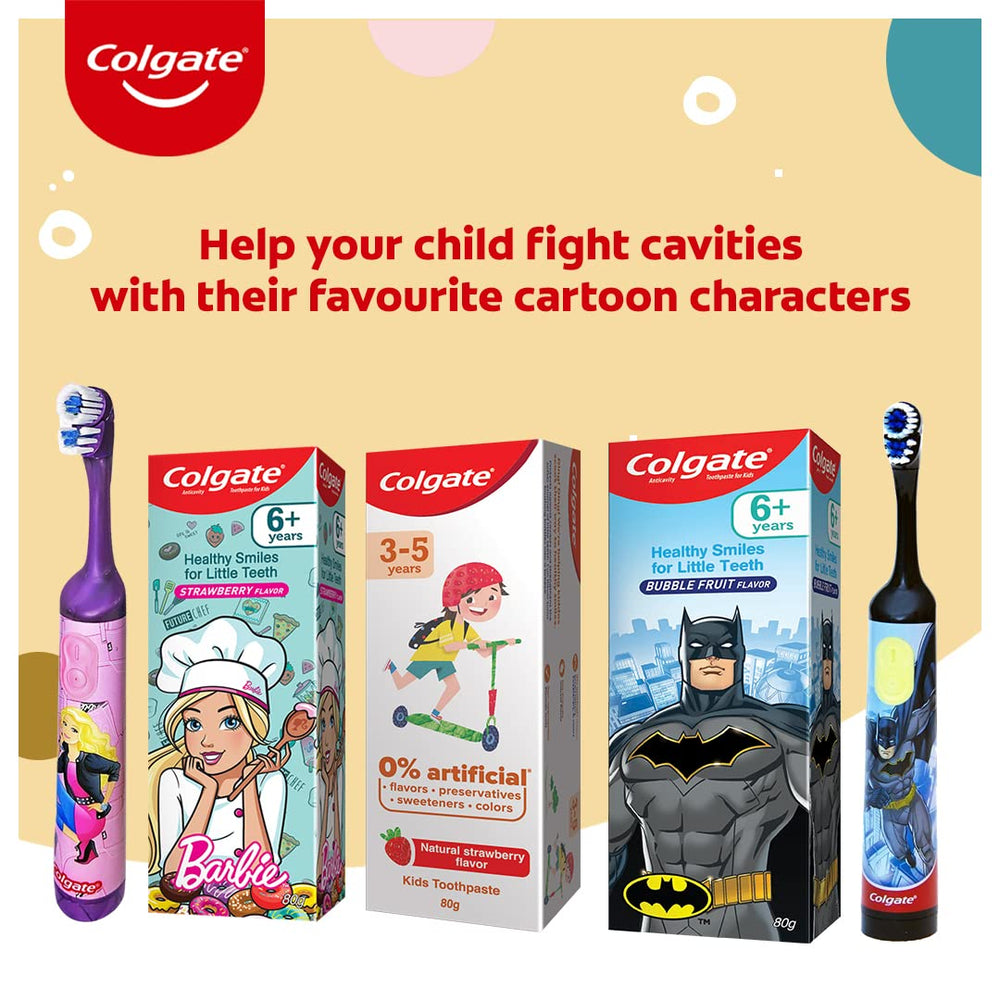 Batman hero branding on Colgate Kids toothpaste glow-in-the-dark