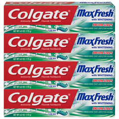 Colgate Max Fresh Whitening Toothpaste with Breath Strips Clean Mint 6 oz 4-pack front view