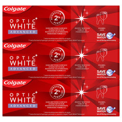 Colgate Optic White Advanced Vibrant Clean toothpaste 3-pack packaging