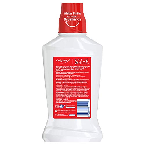 Colgate Optic White Mouthwash 473 mL bottle side view