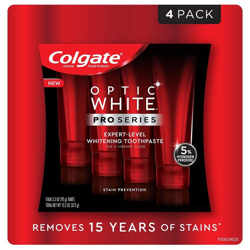 Colgate Optic White Pro Series Stain Shield toothpaste 3.3 oz tube – Pack of 4