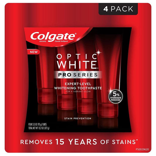 Colgate Optic White Pro Series Stain Shield toothpaste 3.3 oz tube – Pack of 4