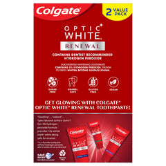 Colgate Optic White Renewal 2-pack packaging displayed on surface