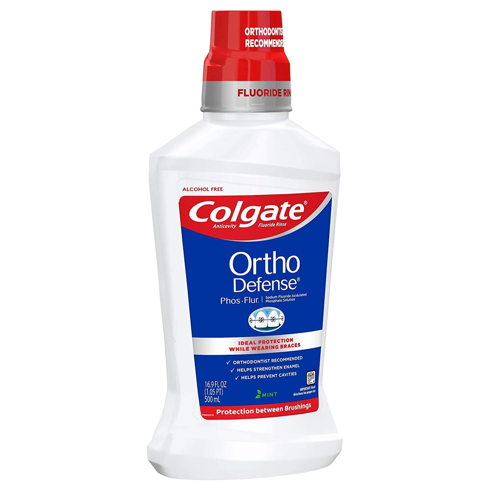 Colgate Phos-Flur mint fluoride rinse bottle with cap