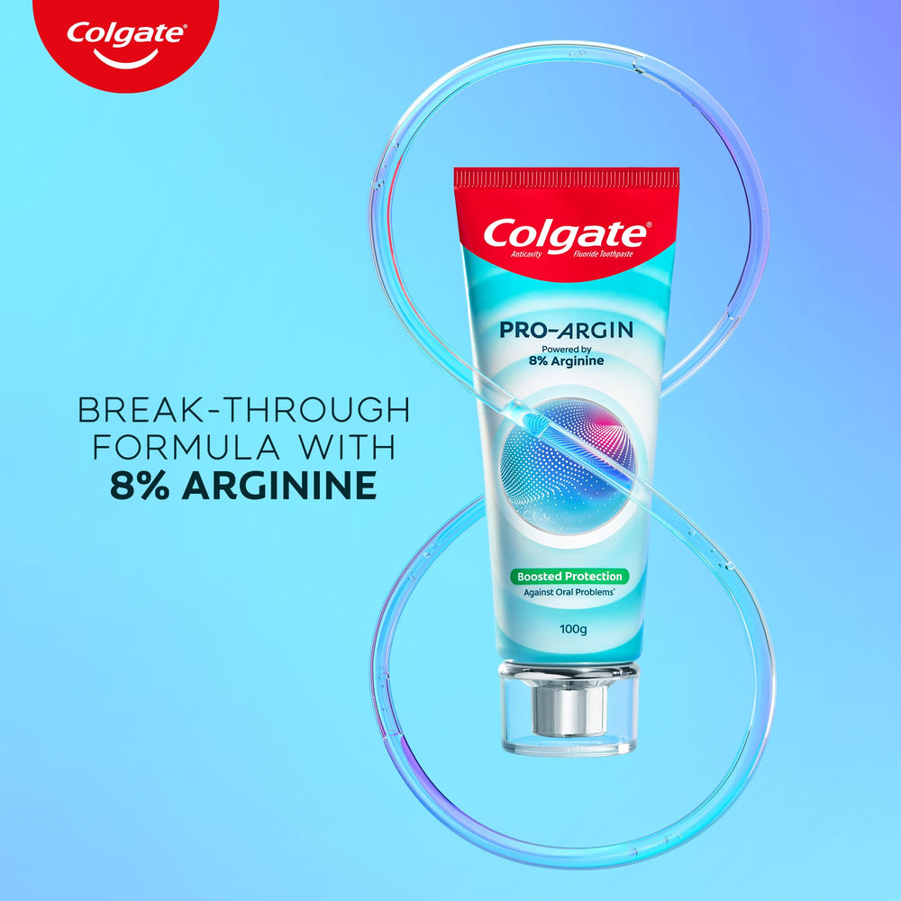 Back view of Colgate Pro Argin toothpaste packaging