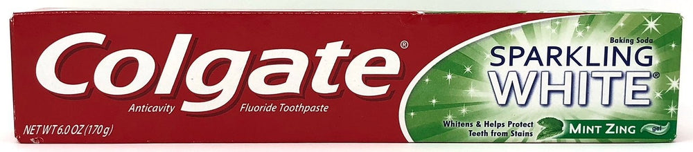 Colgate Sparkling White Baking Soda toothpaste Mint Zing 6 oz packaging