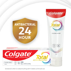 Graphic indicating antibacterial activity and plaque-fighting with Colgate Total