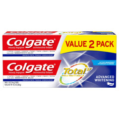 Box front of Colgate Total Advanced Whitening Toothpaste with Fluoride 2-pack