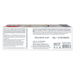 Close-up image of Colgate Total Charcoal toothpaste tubes.