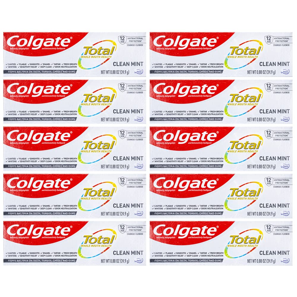 Colgate Total Clean Mint travel size toothpaste tube 0.88 oz (24.9 g) pack of 10