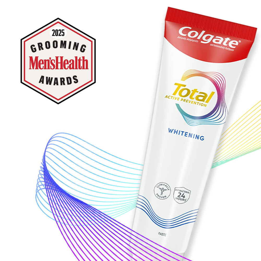 Close-up of Colgate Total Whitening Toothpaste tube