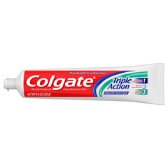 Close-up of Colgate Triple Action Toothpaste Mint label on tube