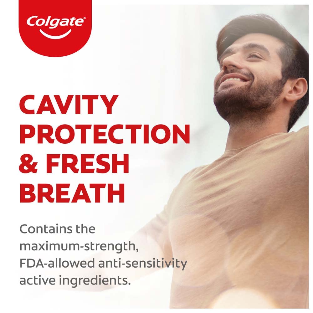 Toothpaste with toothbrush image featuring Colgate Sensitive Everyday Protection