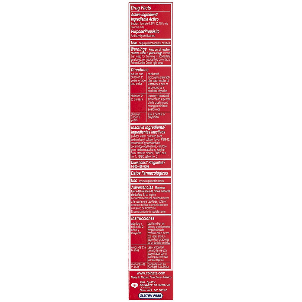 Graphic highlighting whitening, cavity protection, and fresh breath for Colgate Triple Action toothpaste