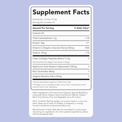 Hyaluronic acid and bamboo ingredients label for Collagen + Beauty Blend
