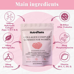 Label highlighting ingredients: collagen, ashwagandha, vitamins