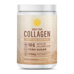 Front view of ABOUT YOUR COLLAGEN Peptide Energy Powder Horchata flavor 8.92 oz