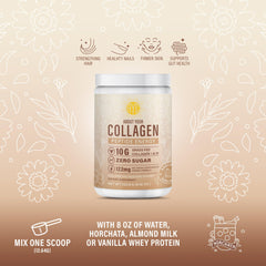 Serving suggestion with scoop and a glass of Horchata-flavored drink
