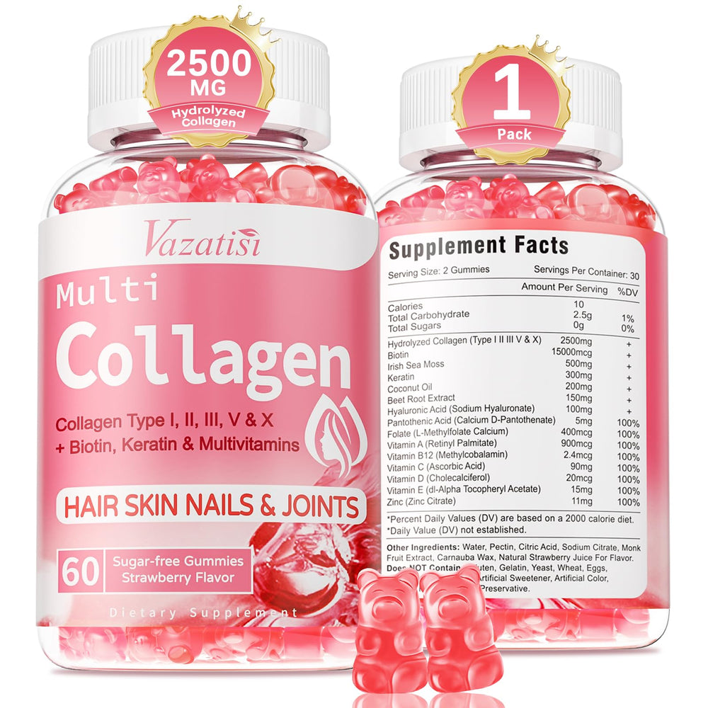 Bottle of collagen peptide gummies with strawberry flavor