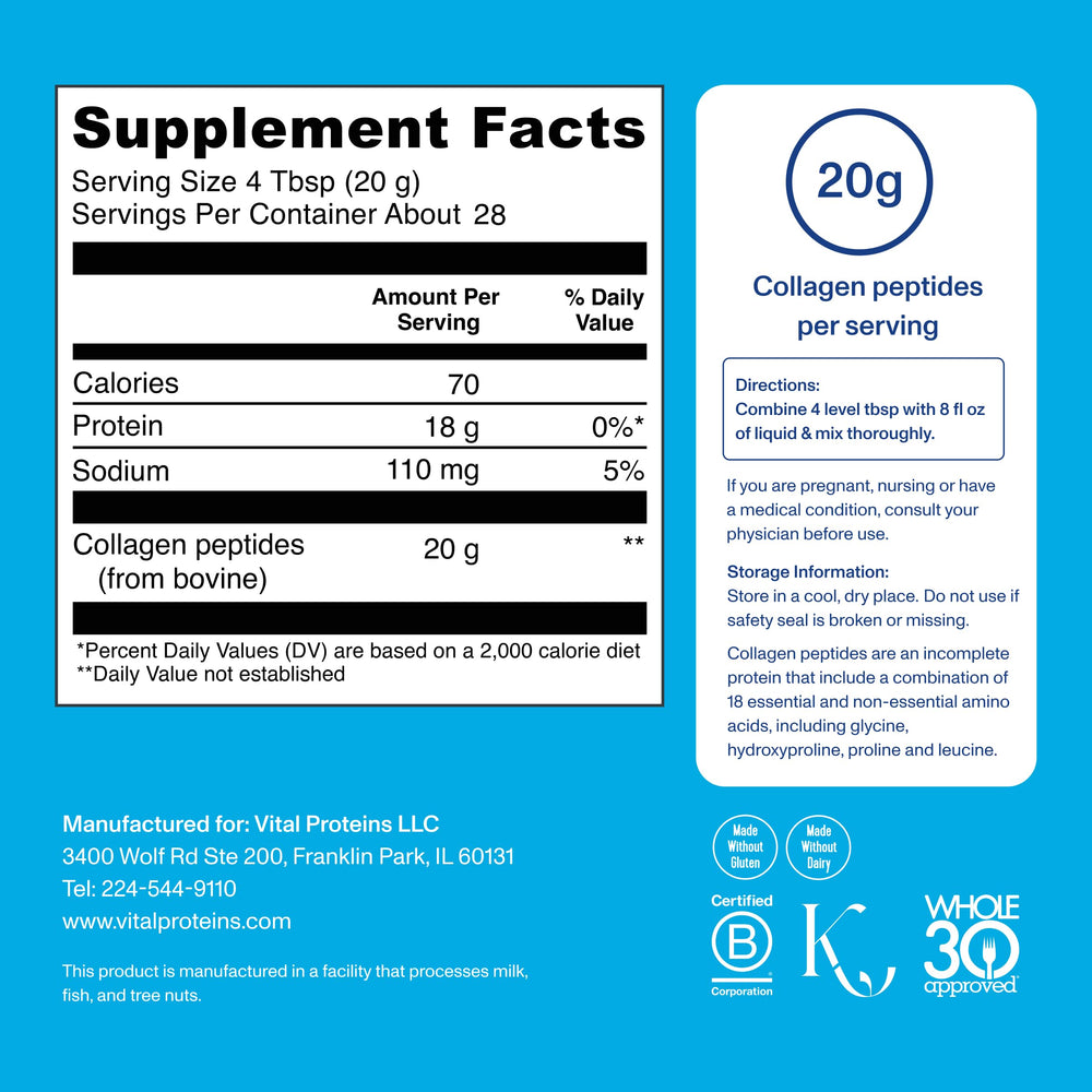 Hydrolyzed collagen peptides powder close-up