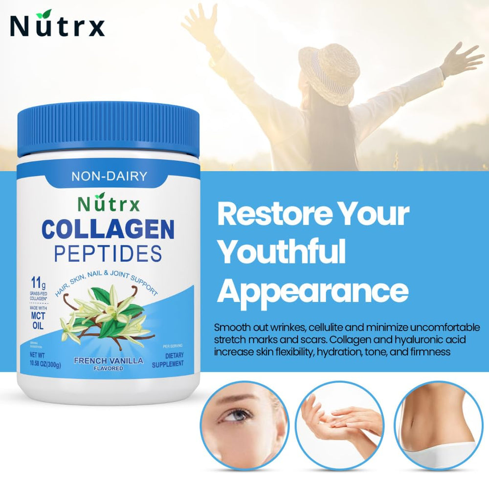 Premium collagen supplement bottle with scoop